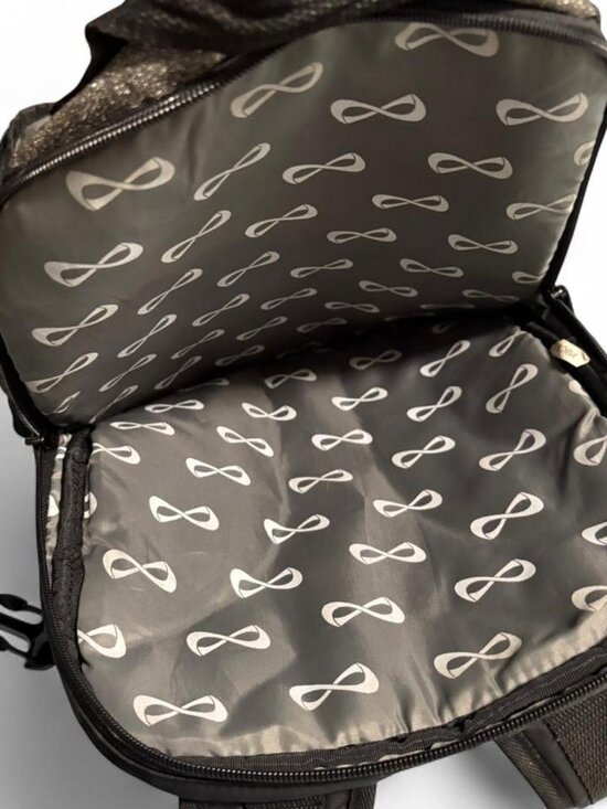 Nfinity cheer backpack in a sparkly gunmetal/charcoal finish with black trim and main image 4